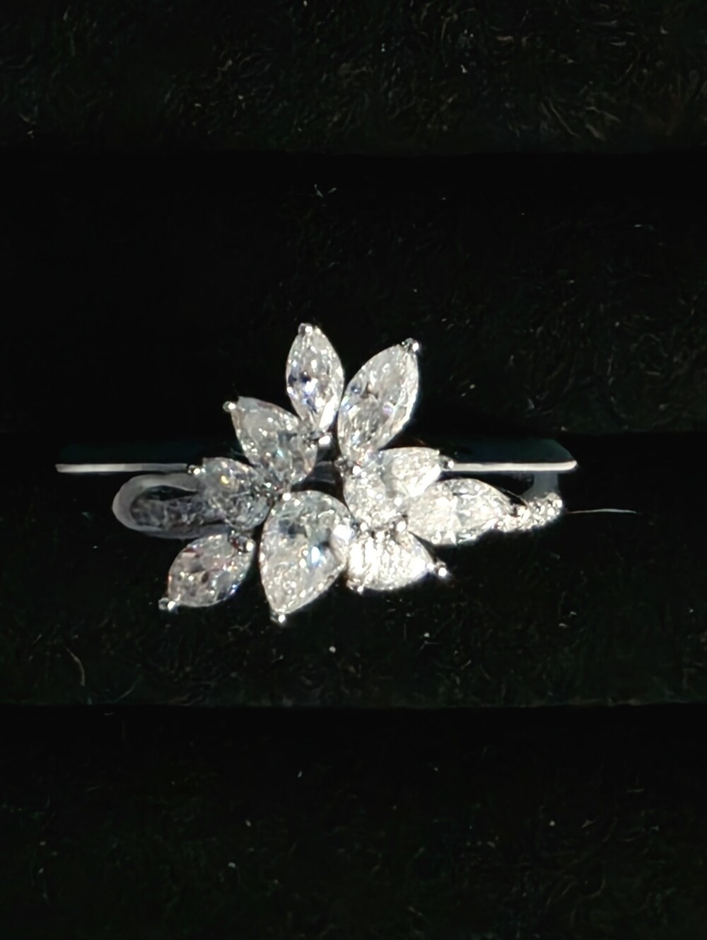 Sterling Silver Floral Moissanite Statement Ring - White